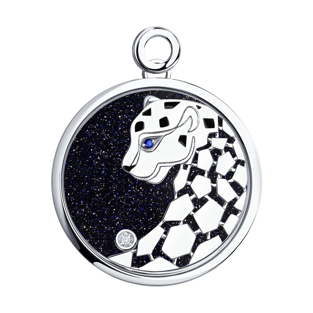 Подвеска из белого золота с сапфиром, бриллиантом и авантюриновым стеклом