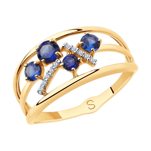 Кольцо из красного золота с корундами и фианитами