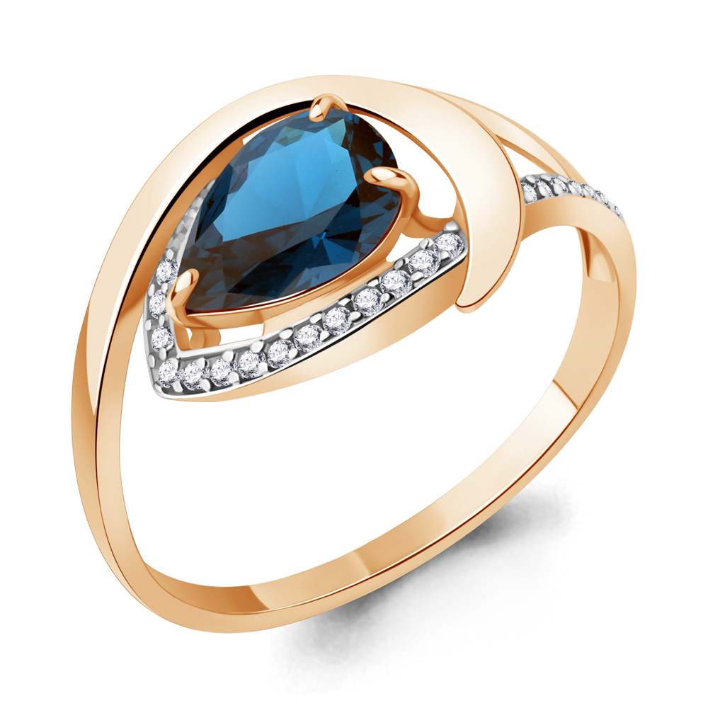 Кольцо из красного золота с топазом Лондон и фианитами
