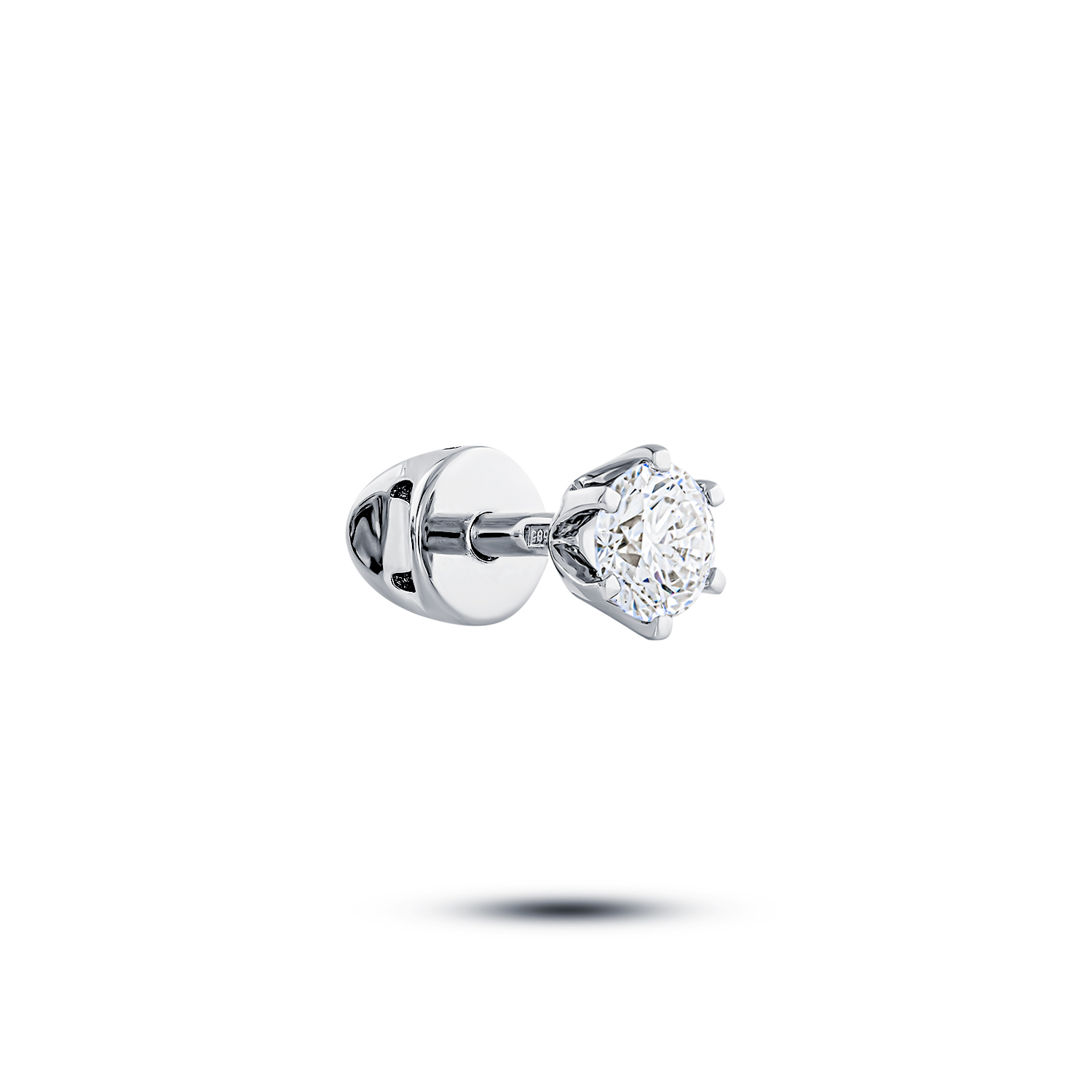 Одиночная серьга пусет из белого золота с бриллиантом