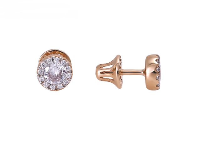 Серьги пусеты из красного золота с фианитами