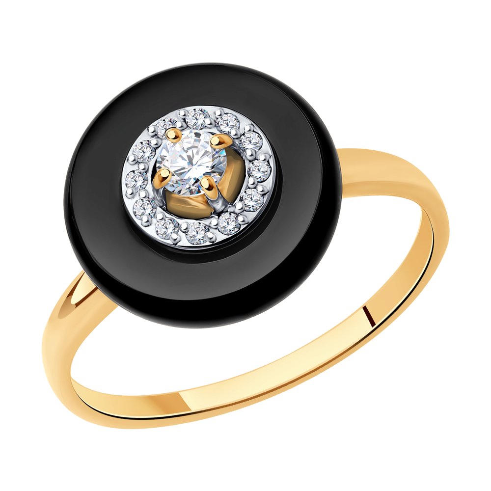 Кольцо из красного золота с агатом и фианитами