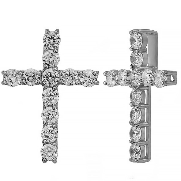 Декоративный крестик из белого золота с фианитами