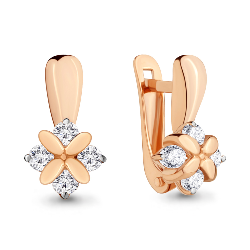 Серьги из красного золота с фианитами