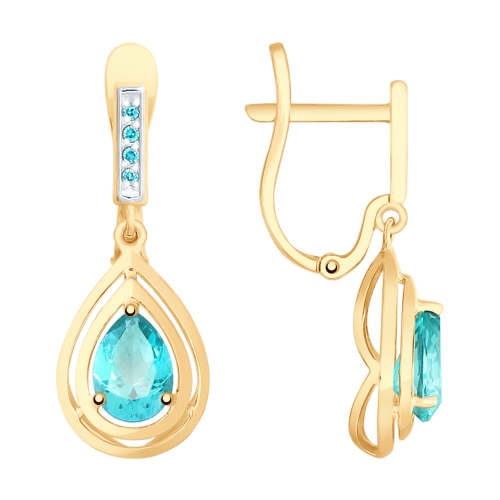 Серьги из красного золота с топазами и фианитами