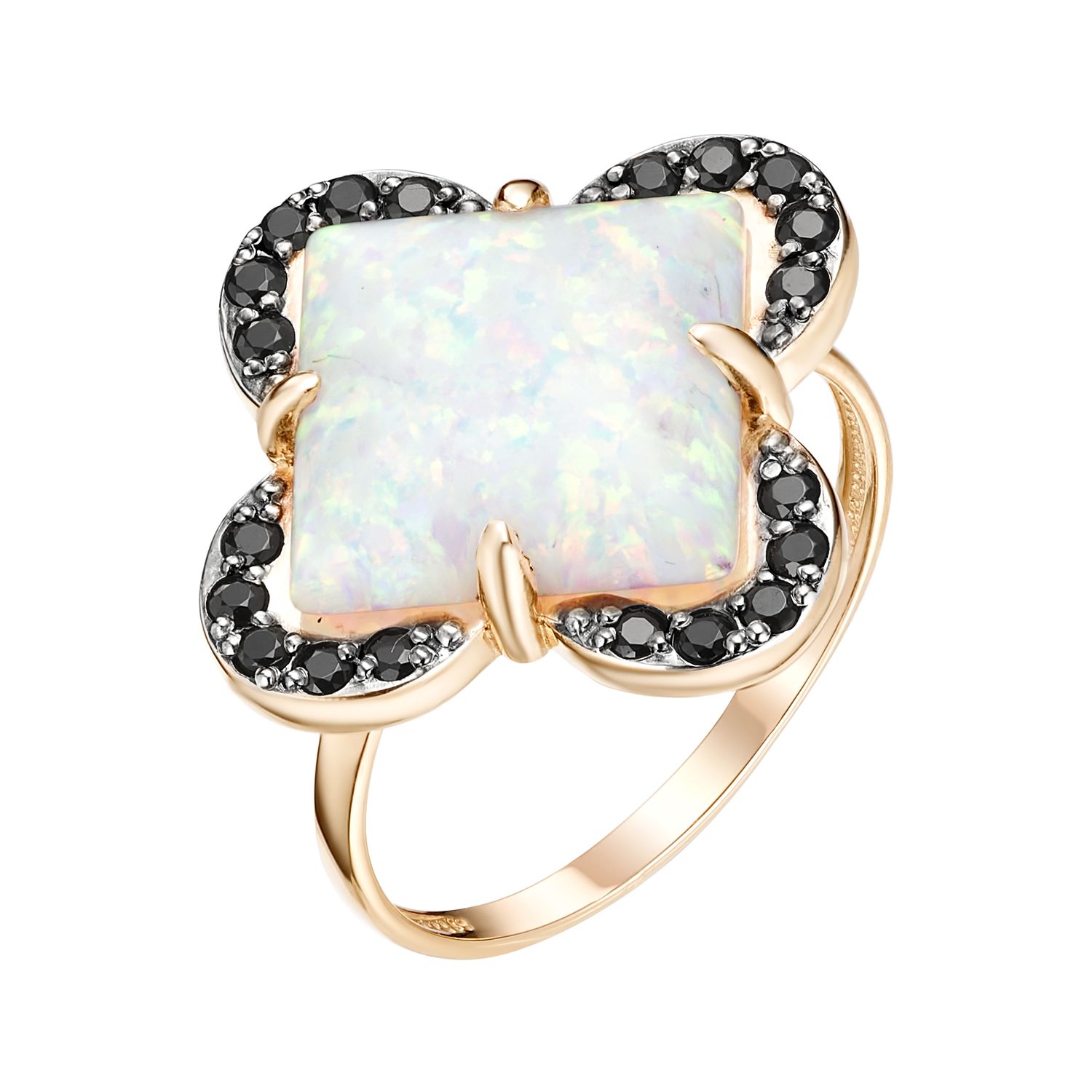 Кольцо из красного золота с опалом и фианитами