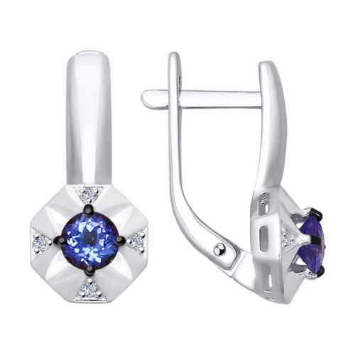 Серьги из белого золота с бриллиантами и танзанитами