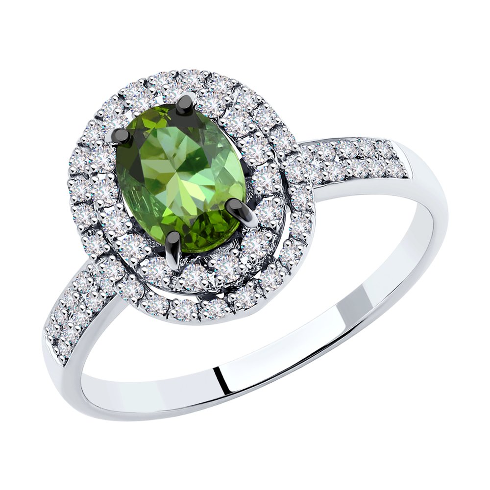 Кольцо из белого золота с турмалином и бриллиантами