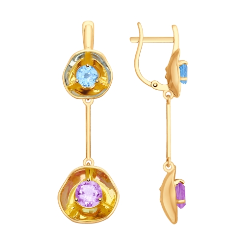 Серьги из красного золота с аметистами и топазами