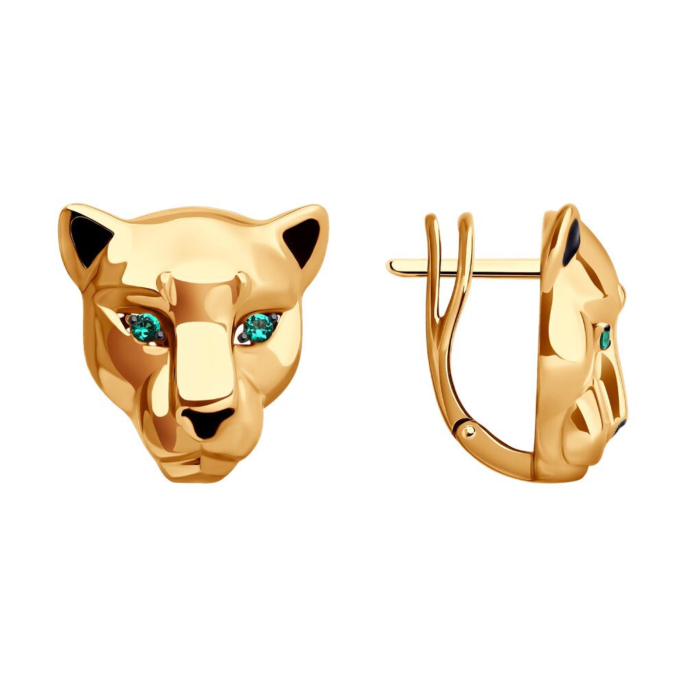 Серьги из красного золота с фианитами и эмалью