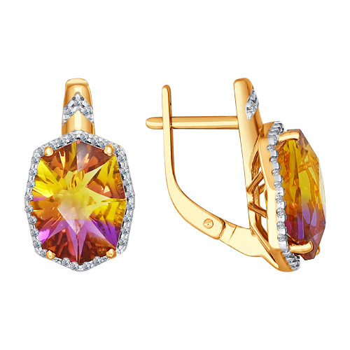 Серьги из красного золота с ситаллами и фианитами