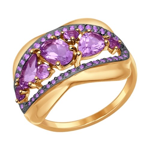 Кольцо из красного золота с аметистами и фианитами