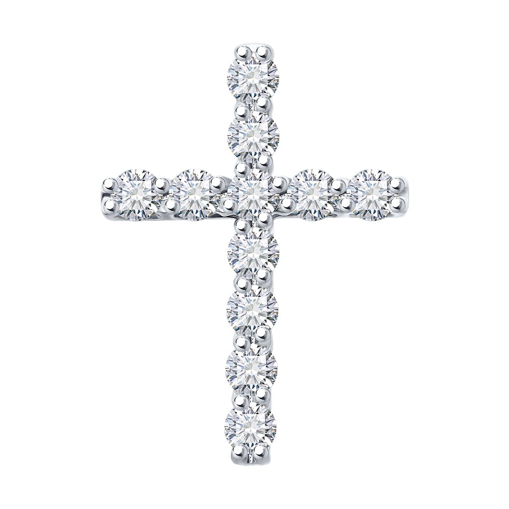 Декоративный крестик из белого золота с бриллиантами