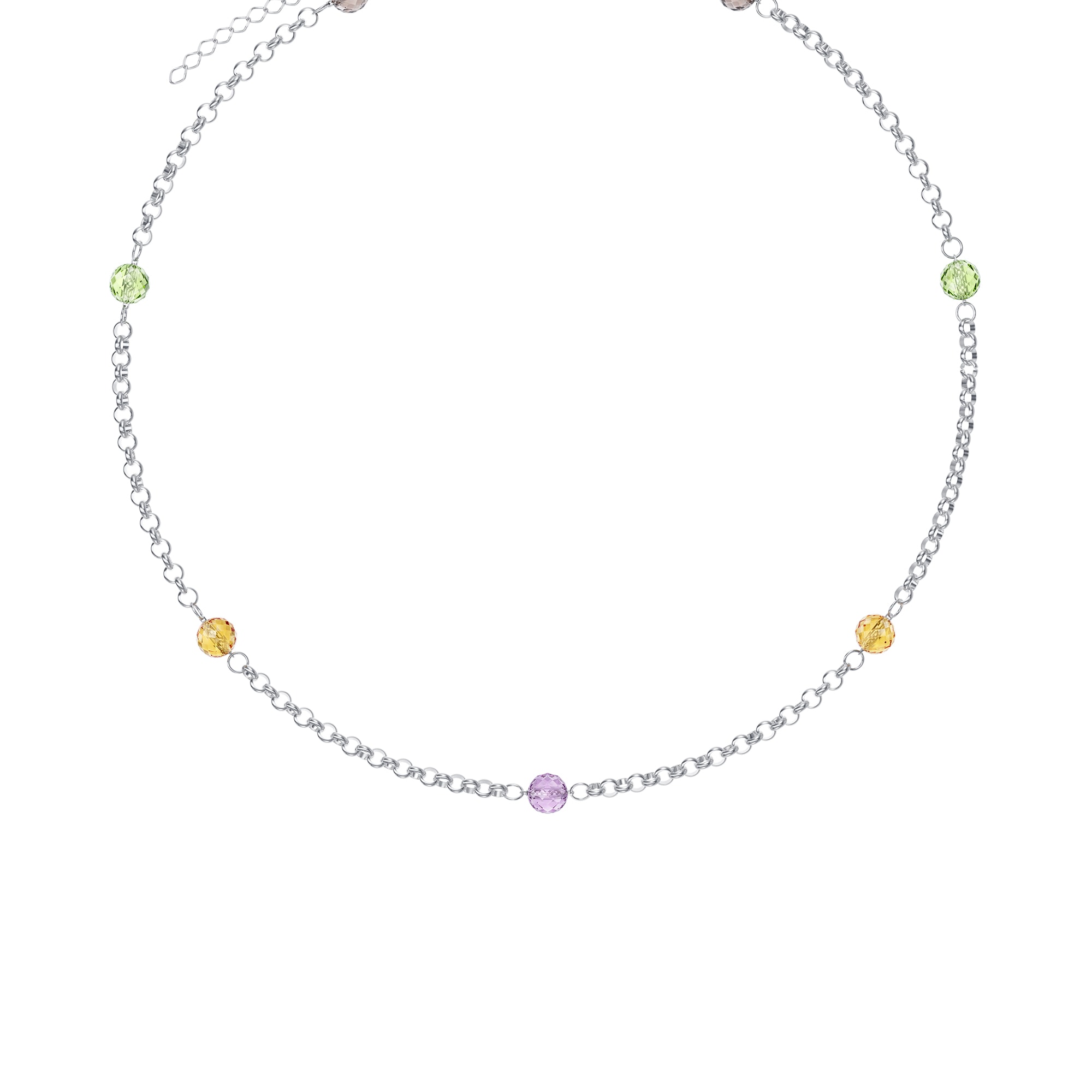 Колье из серебра с миксом камней, плетение Тонда