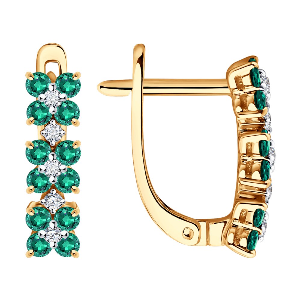 Серьги из красного золота с бриллиантами и изумрудами