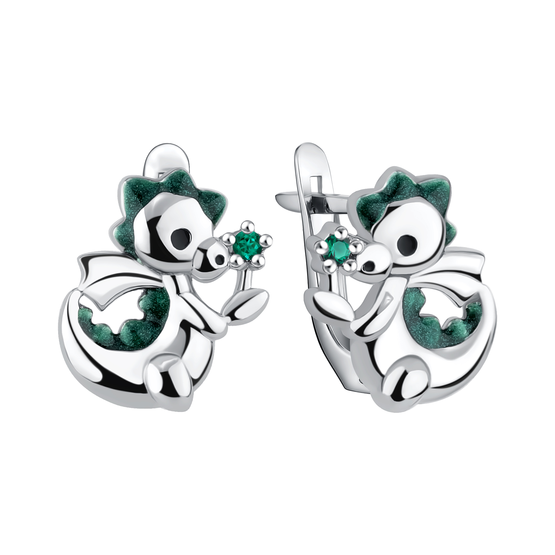 Серьги из серебра с фианитами и эмалью