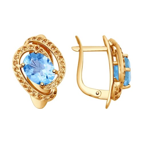 Серьги из красного золота с топазами и фианитами