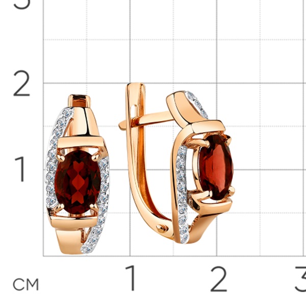 Серьги из красного золота с гранатами и фианитами