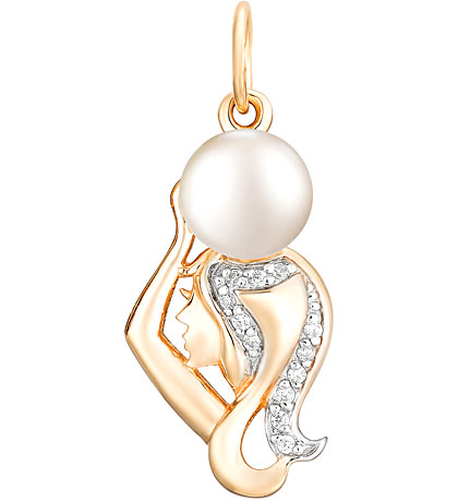 Подвеска из красного золота с жемчугом и фианитами