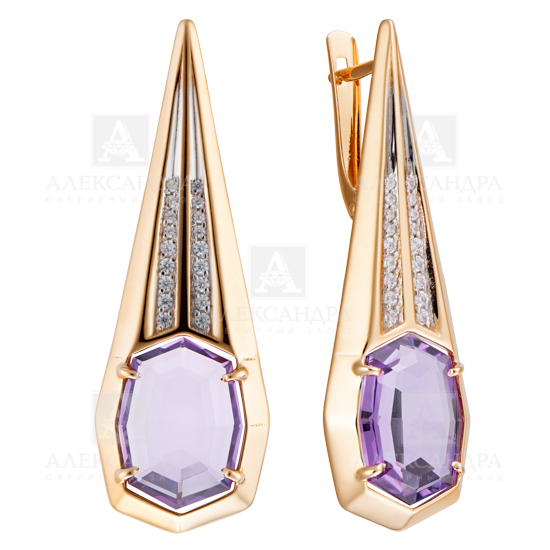 Серьги из красного золота с турмалинами и фианитами