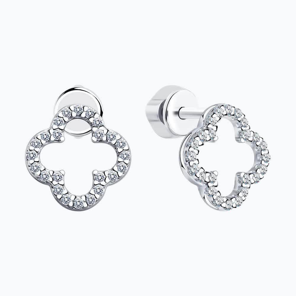 Серьги пусеты из серебра с фианитами