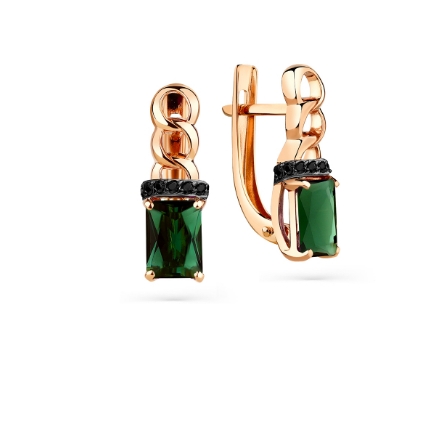 Серьги из красного золота с турмалином и фианитами