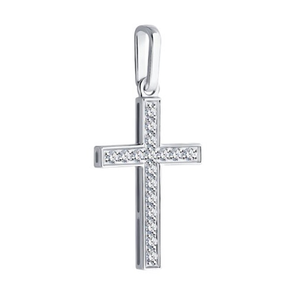 Декоративный крестик из белого золота с бриллиантами