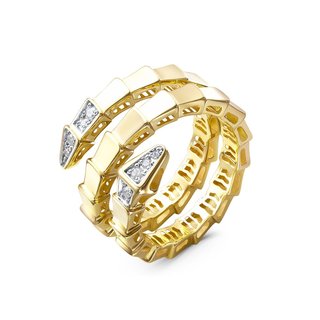 Кольцо из желтого золота с фианитами в форме змеи