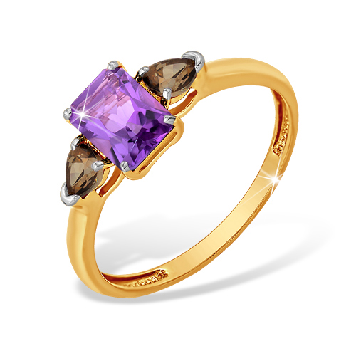 Кольцо из красного золота с кварцем и фианитами