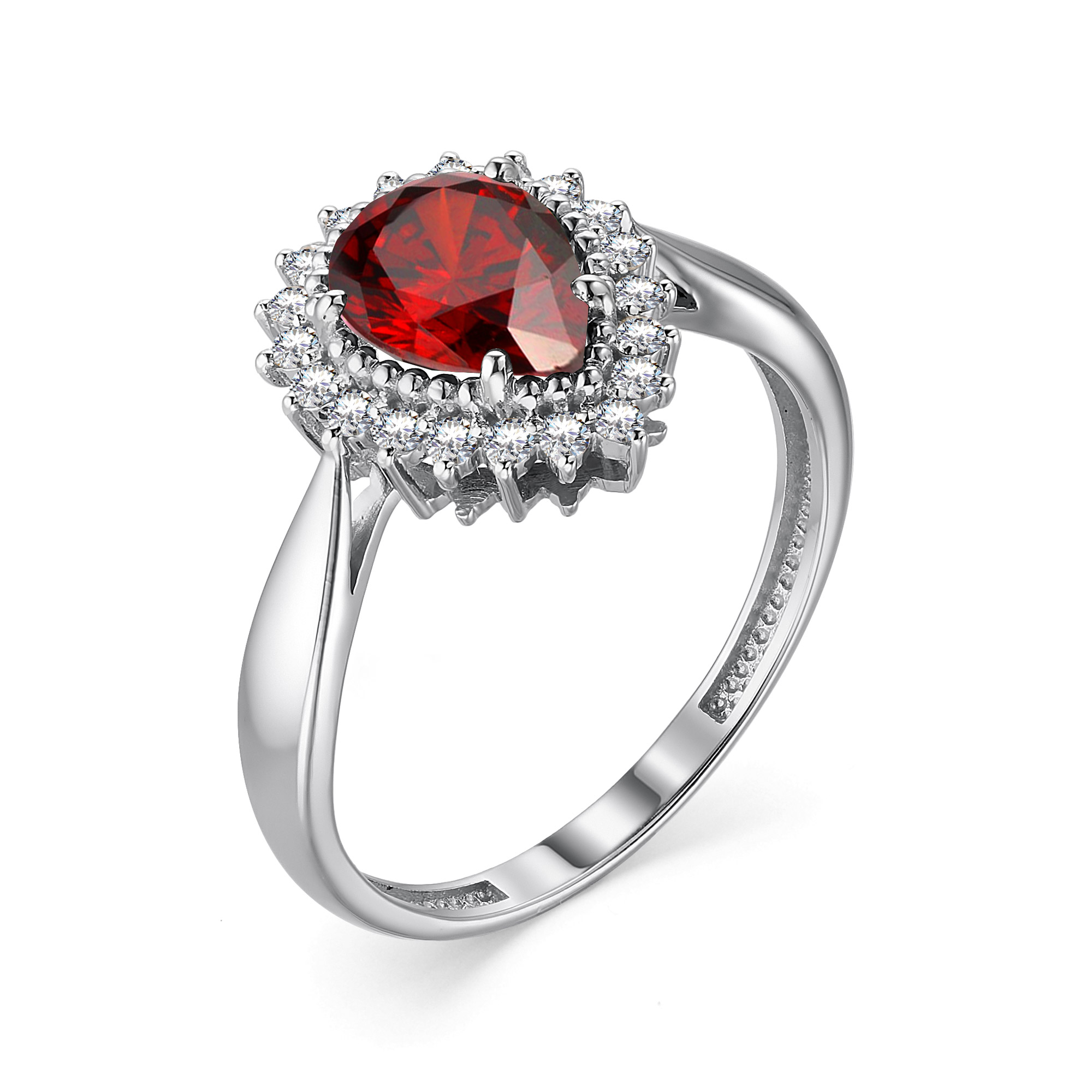 Кольцо из серебра с гранатом и фианитами