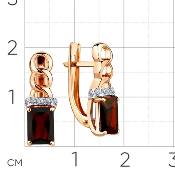 Серьги из красного золота с гранатами и фианитами