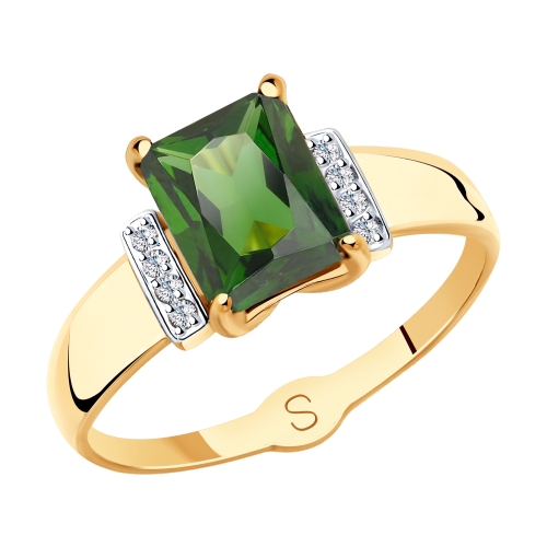 Кольцо из красного золота с турмалином и фианитами