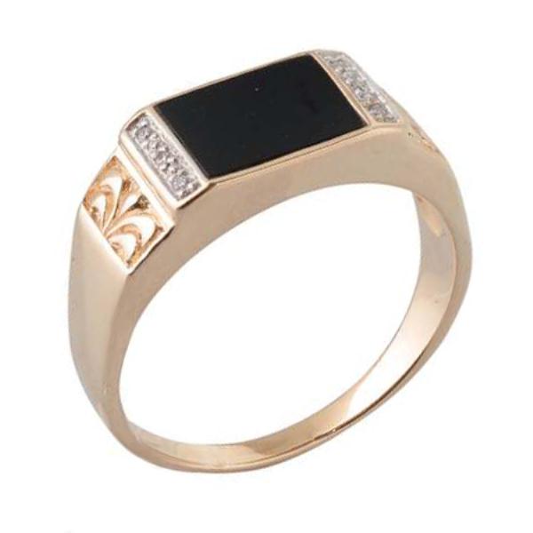 Печатка из красного золота с ониксом и бриллиантами