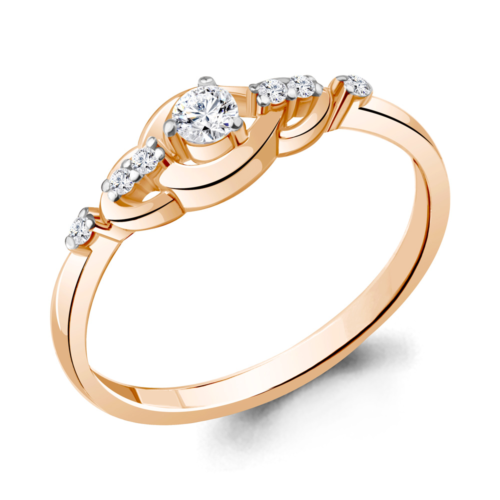 Кольцо из красного золота с фианитами