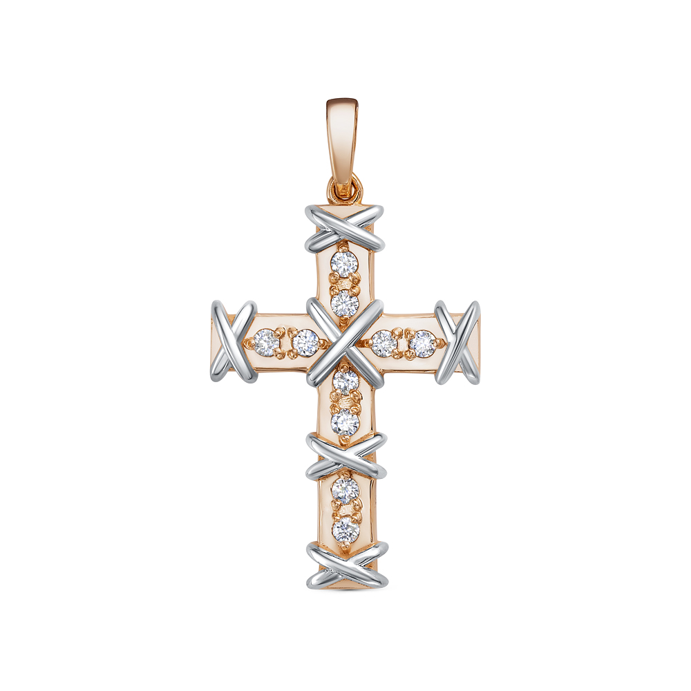 Декоративный крестик из красного золота с бриллиантами