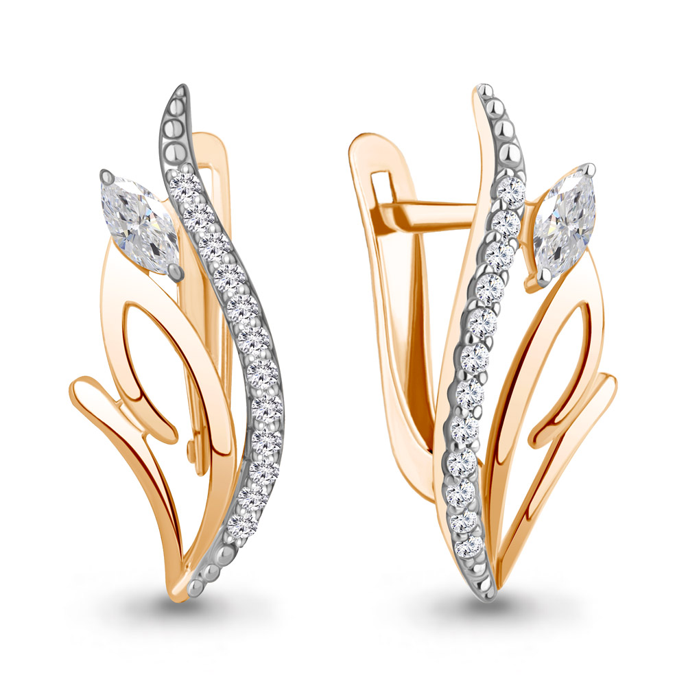 Серьги из красного золота с фианитами