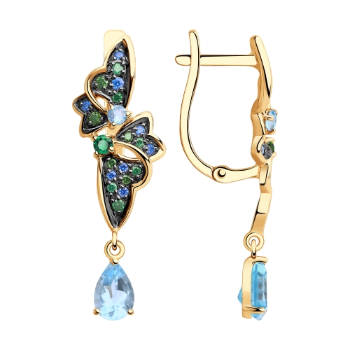 Серьги из красного золота с топазами и фианитами