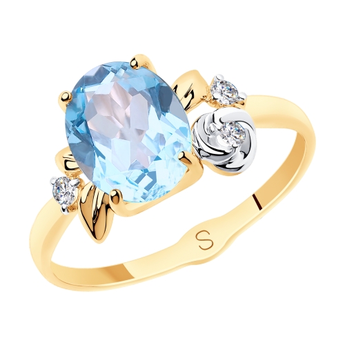 Кольцо из красного золота с топазом и фианитами