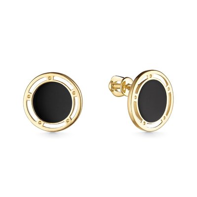 Серьги пусеты из желтого золота с эмалью