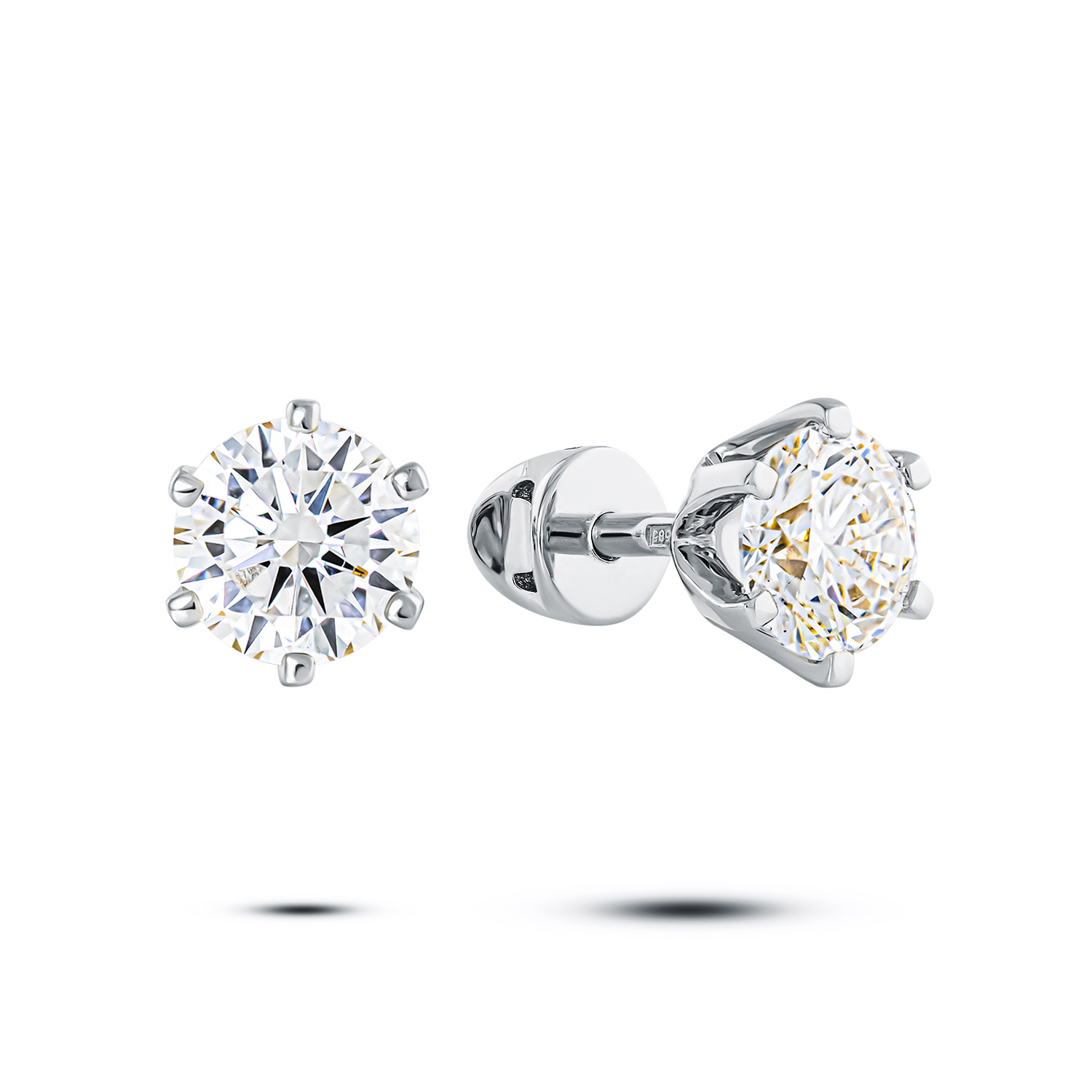 Серьги пусеты из белого золота с бриллиантами