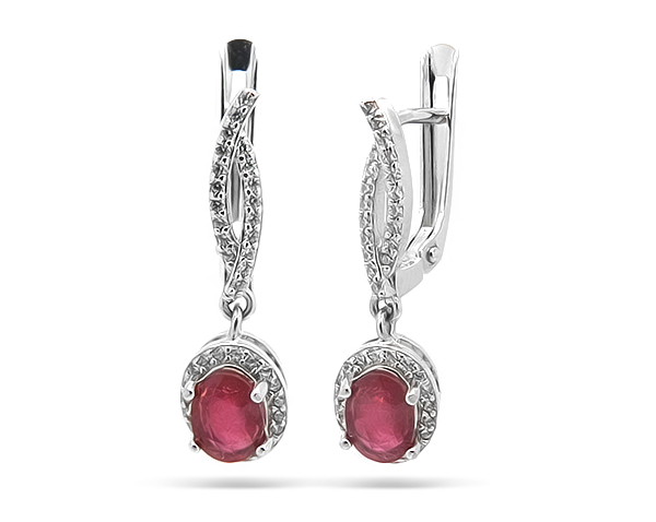 Серьги из серебра с корундами и цирконием