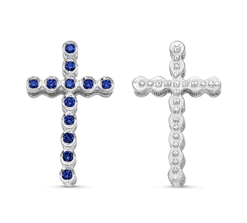 Декоративный крестик из белого золота с сапфирами