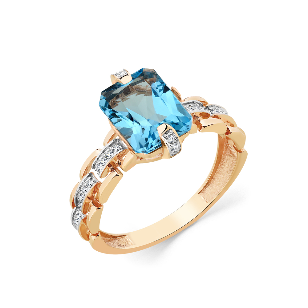 Кольцо из красного золота с топазом и фианитами