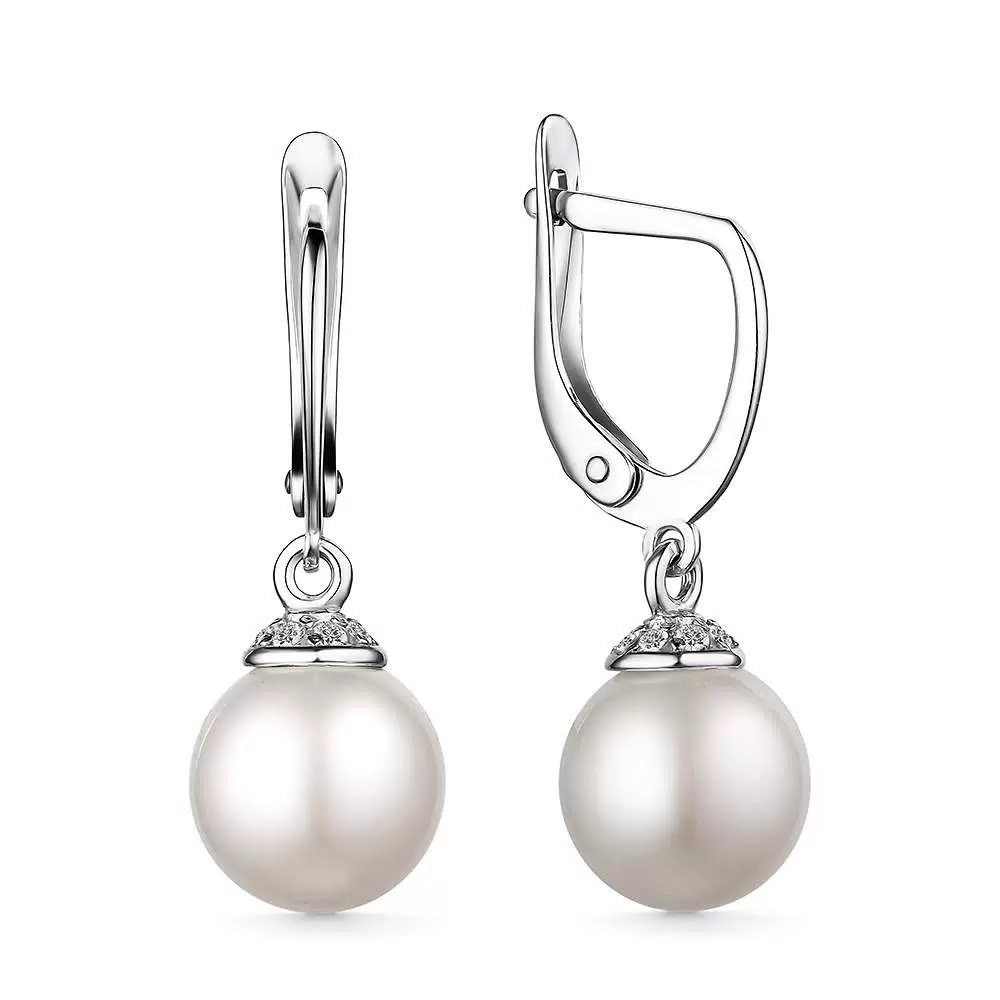 Серьги из серебра с жемчугом и фианитами