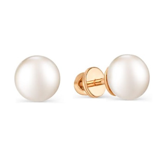 Серьги пусеты из красного золота с жемчугом