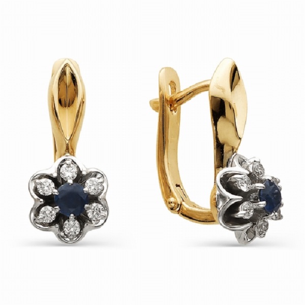 Серьги из золота с бриллиантами и сапфирами