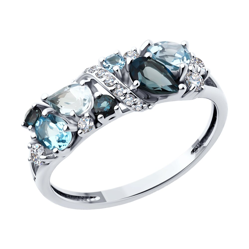 Кольцо из белого золота с топазами и фианитами