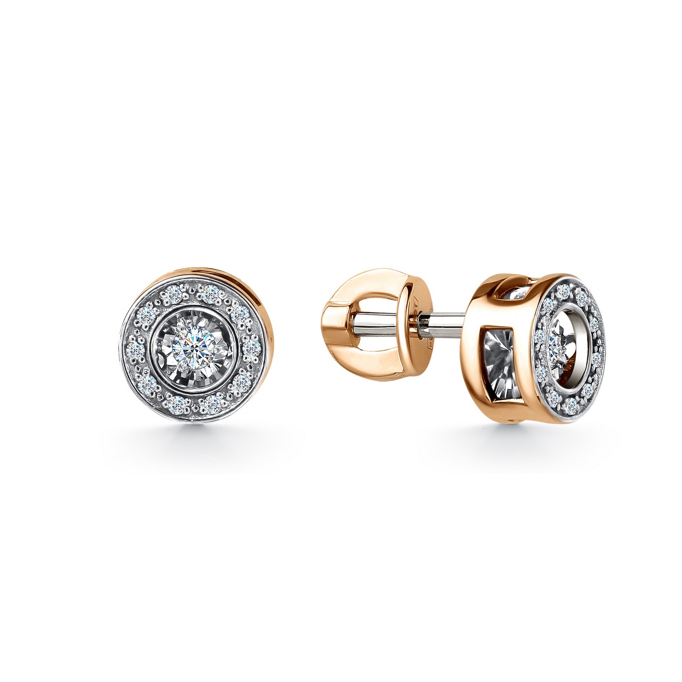 Серьги-пусеты из красного золота с танцующим бриллиантом