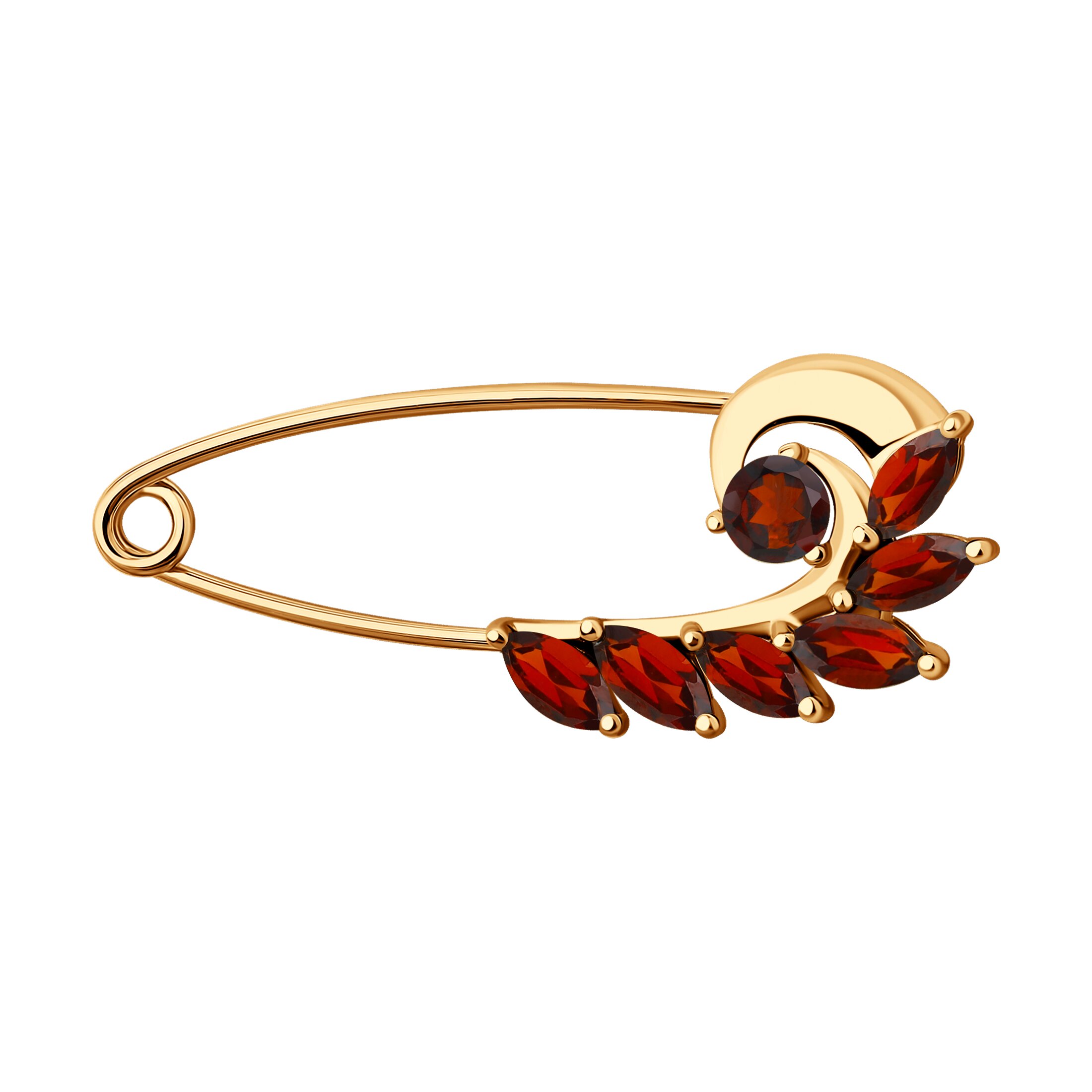 Брошь из красного золота с гранатами
