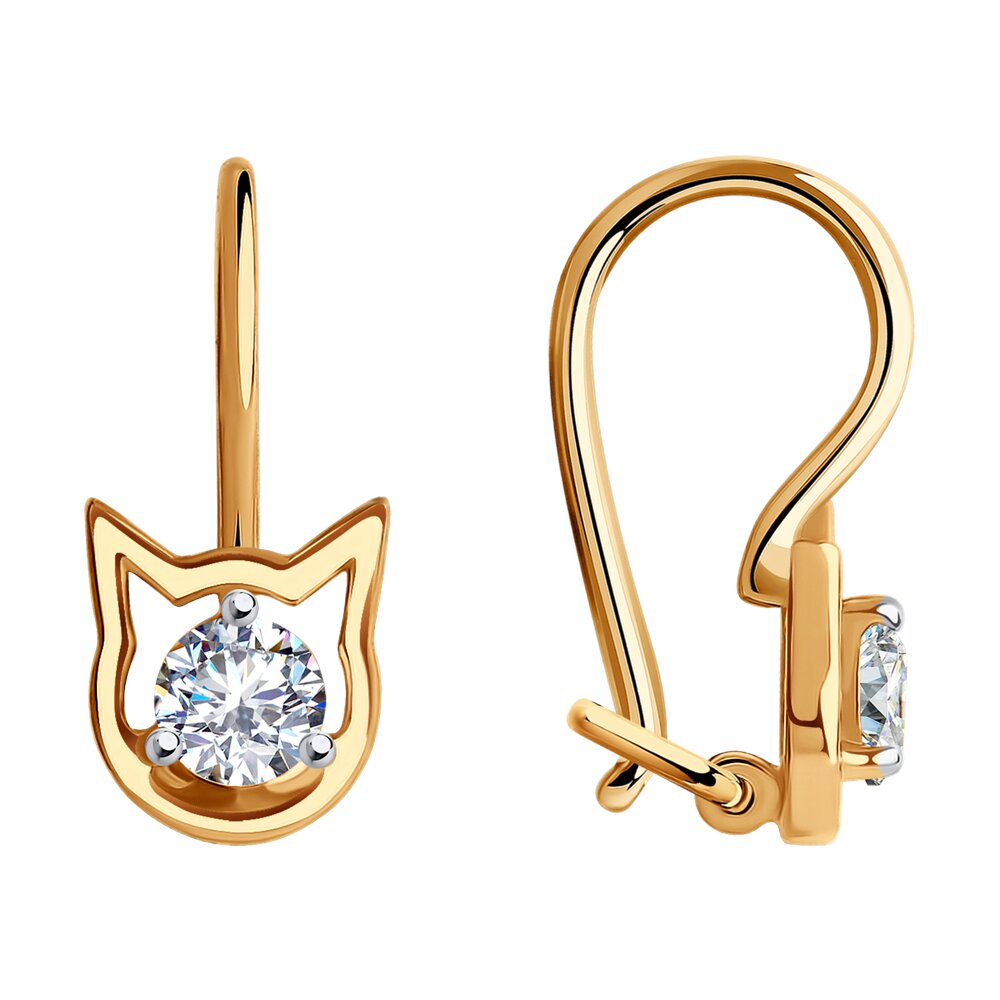 Серьги из красного золота с фианитами